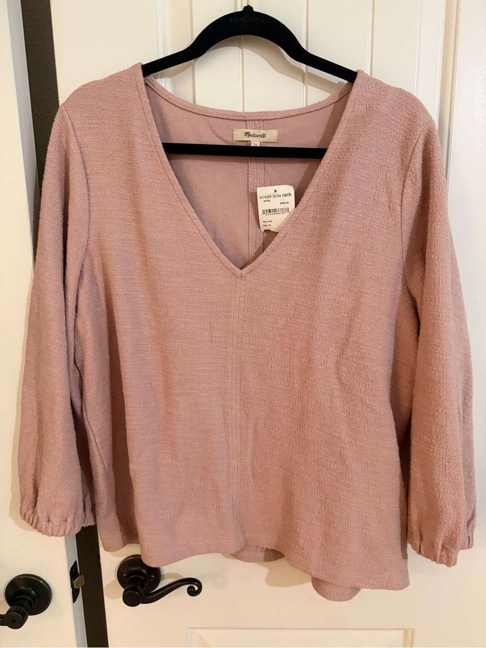 Madewell Blush Pink V-Neck Textured Pullover